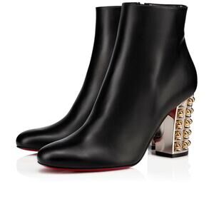 Christian Louboutin Vasa Booty 85 Black Leather Silver Gold Heel Ankle Boot 36